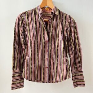 Women’s Robert Graham Button Up Striped Shirt Cotton Striped Embroidered